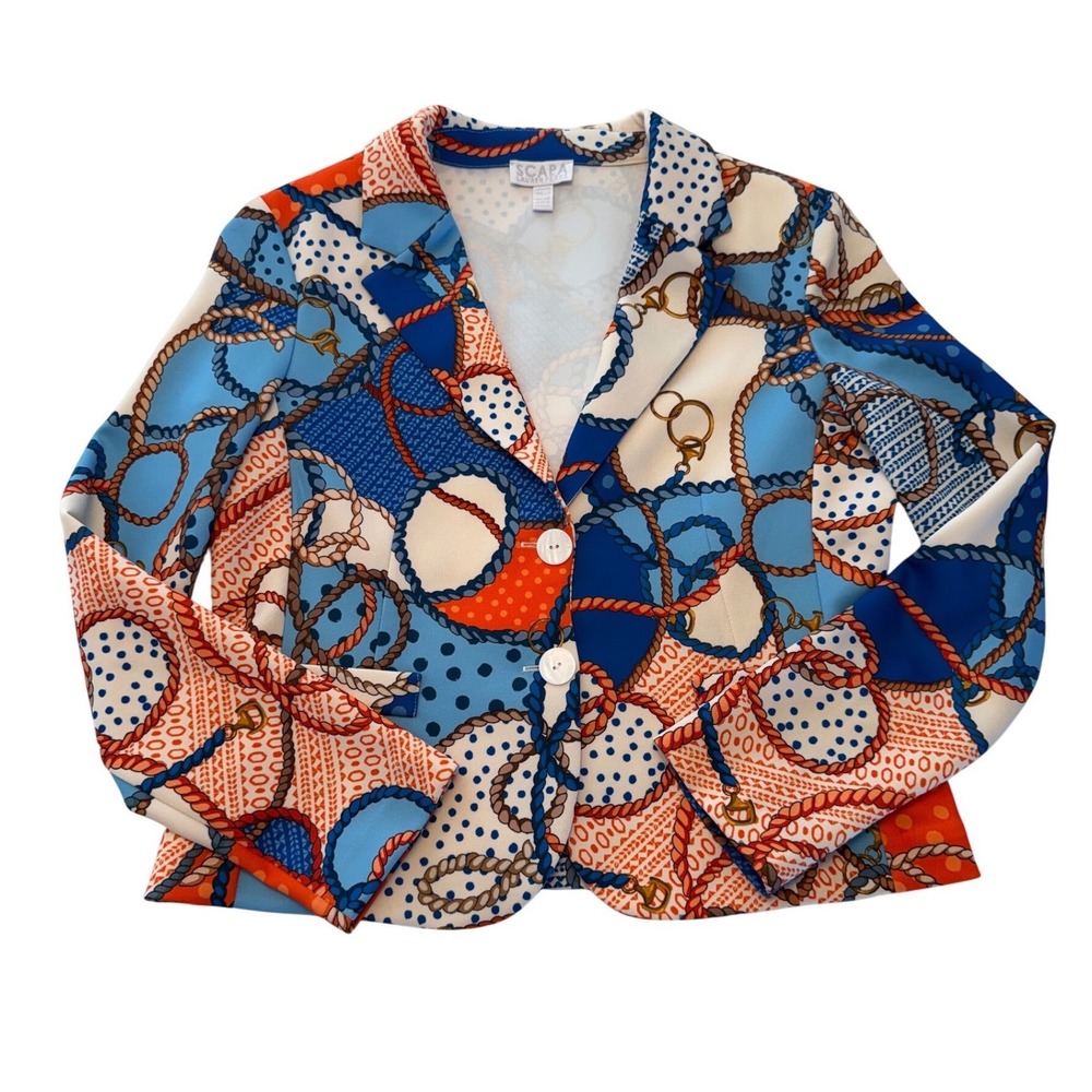 Scapa Lauren Perre Womens Nautical Rope Print Blazer Blue Orange Size L‎